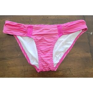 NWOT Robin Piccone M Tab Side Hipster Pink Stripe Bikini Bottom 122761